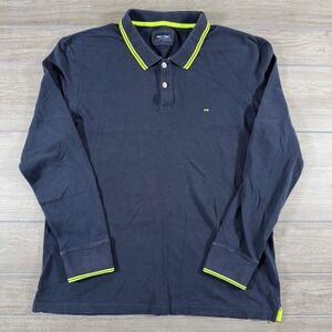 Eden Park Paris Long Sleeve Polo XL Navy Blue Neon Tipped Cotton Pique Shirt